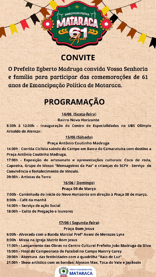 COMEMORAÇÕES DE  61 ANOS DE EMANCIPAÇÃO POLÍTICA DE MATARACA